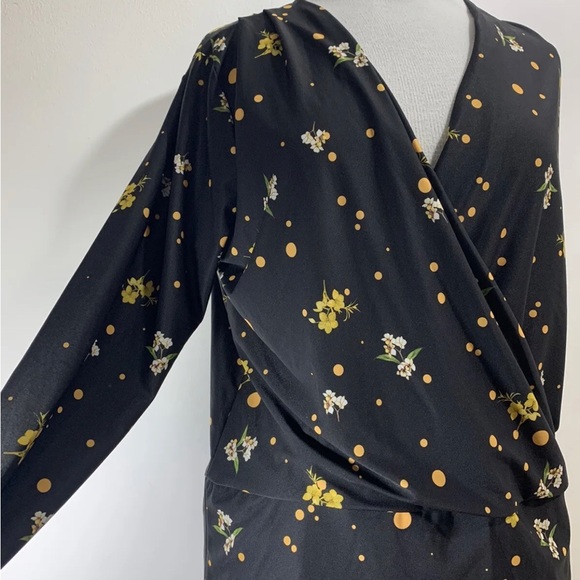 Dorothy Perkins Floral Blouse Top Long Sleeves Black Wrap Front Stretch UK 12 - Picture 8 of 15